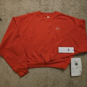 Alo Cropped Accolade Crewneck Sweatshirt L in Bright Red